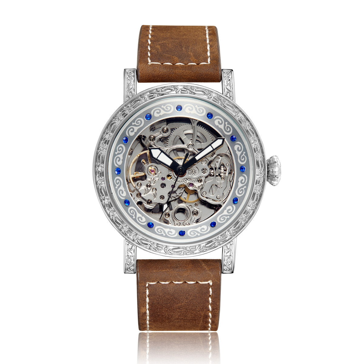 Men's Automatic Mechanical Watch With Leather Strap And Steel Case_voghion.com