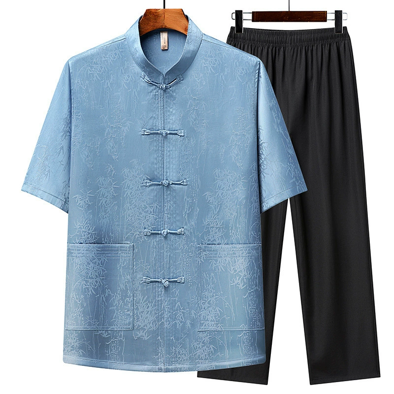 Рубашки с короткими рукавами в стиле ретро для среднего и пожилого возраста, летние китайские костюмы с воротником-стойкой, топы, тонкие повседневные мужские костюмы в китайском стиле