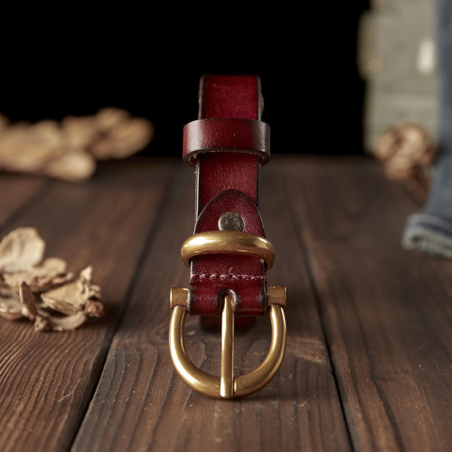 Handcrafted Women's Leather Belt: Premium-Grade, Stylish Pure Cowhide Waistband with Genuine Copper Pin Buckle—Perfect for Vintage Denim Pants