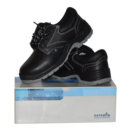 Junyu E5021 Safety Shoes, Anti-smashing, Anti-static, Anti-slip, Oil-resistant, Low-cut Black Leather Safety Shoes with Double-layer Embossed Cowhide