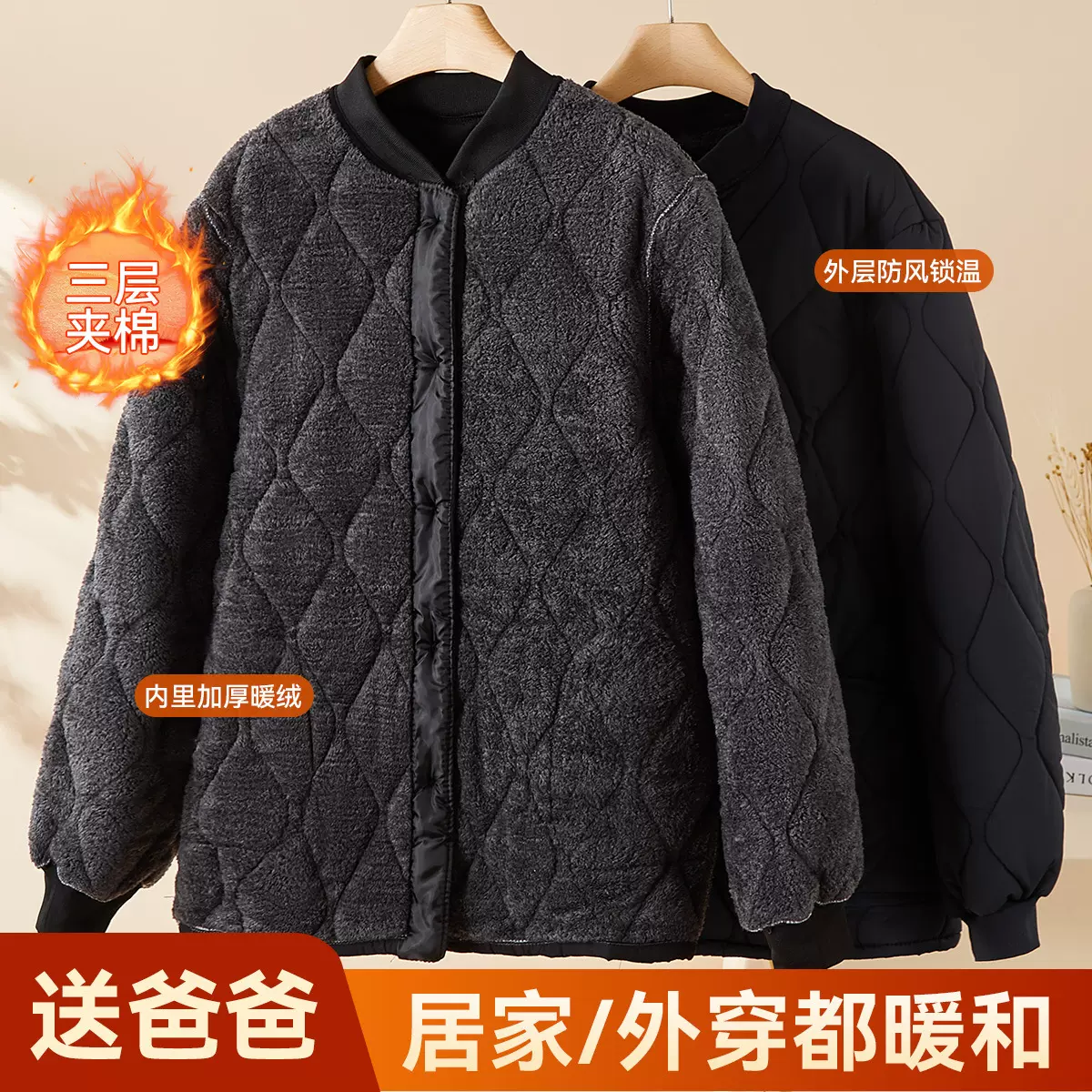 冬季加绒中老年棉袄加厚保暖男士棉衣外套爸爸装宽松冬装爷爷棉服
