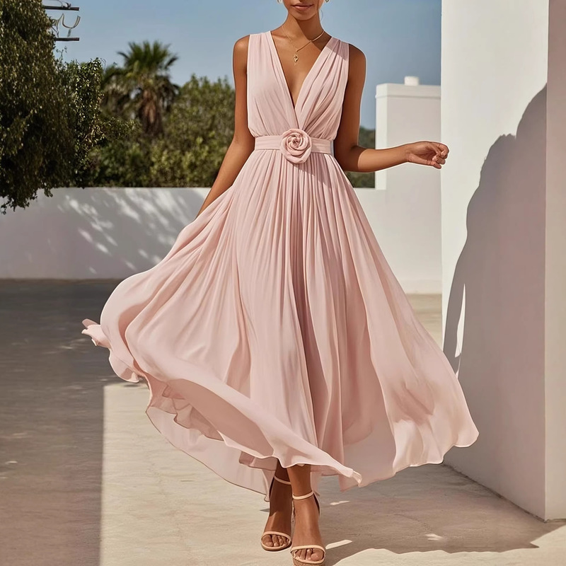 2026 European and American Cross-Border Summer New Solid Color Sleeveless Elegant Dress