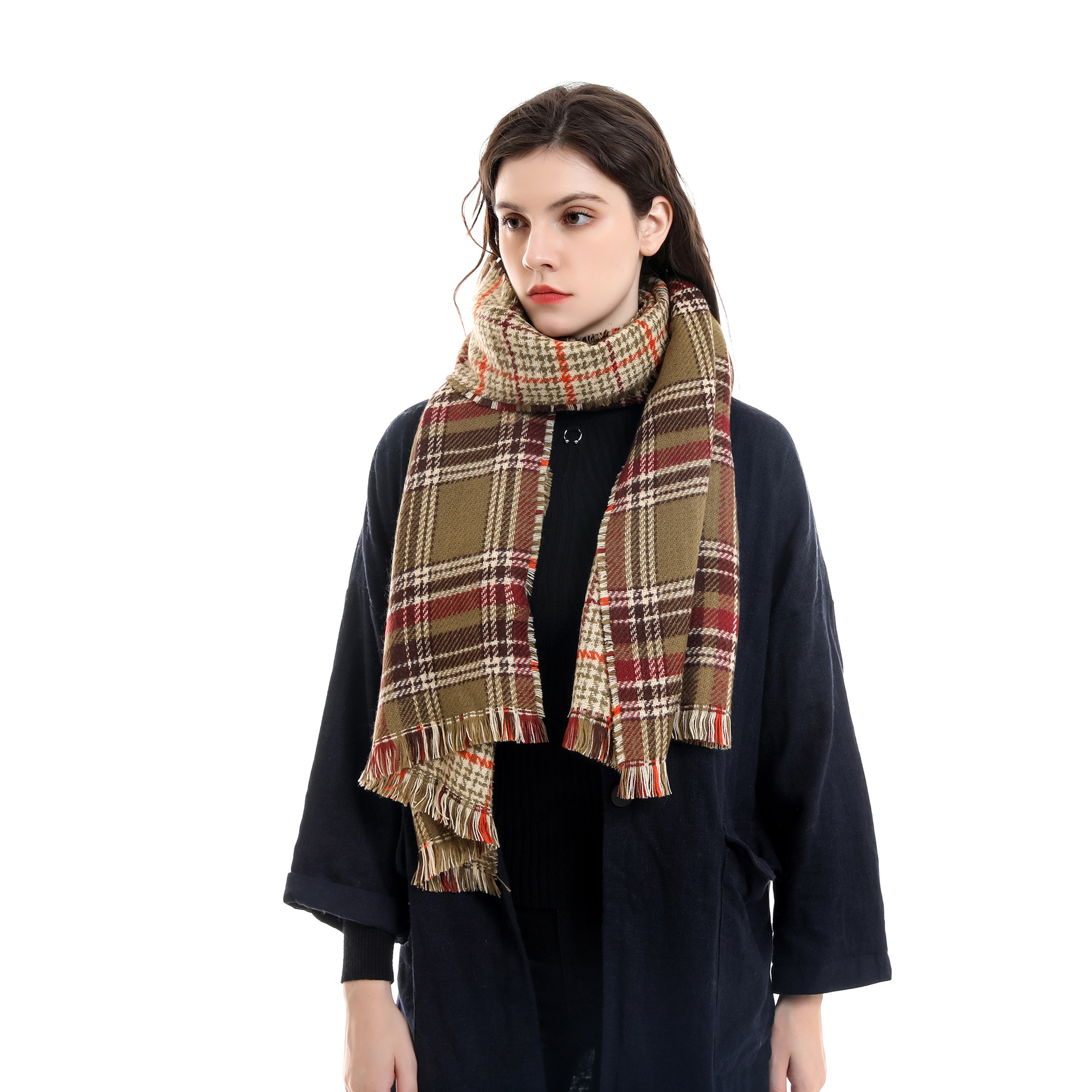 Bufanda de moda femenina invierno versión coreana de color a cuadros de alta calidad en ambos lados para usar bufanda larga y cálida