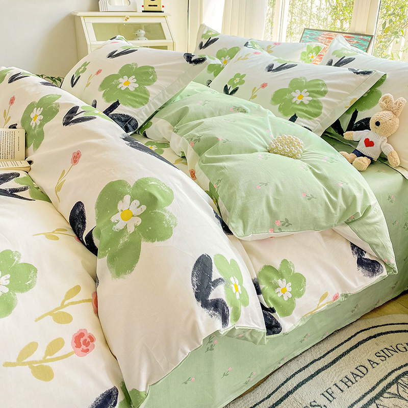 100 algodón cuatro piezas cubierta de cama 2025 nuevo dormitorio de estudiantes sábanas de tres piezas cubierta de cama