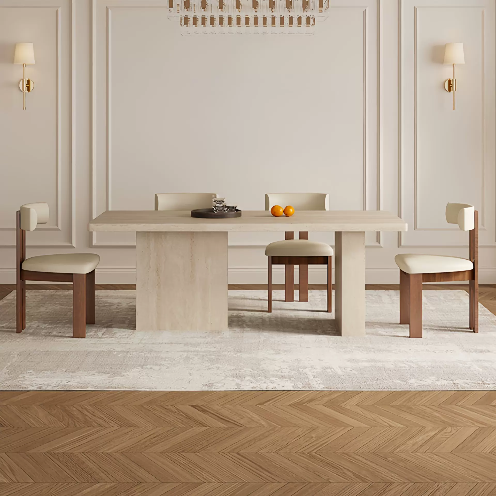 法式罗马洞石岩板餐桌现代简约中古风长方形饭桌设计师家用小户型