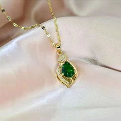 ネックレス女性ins新ファッショングリーン水滴鎖鎖気質百合小衆デザイン高質感アクセサリー