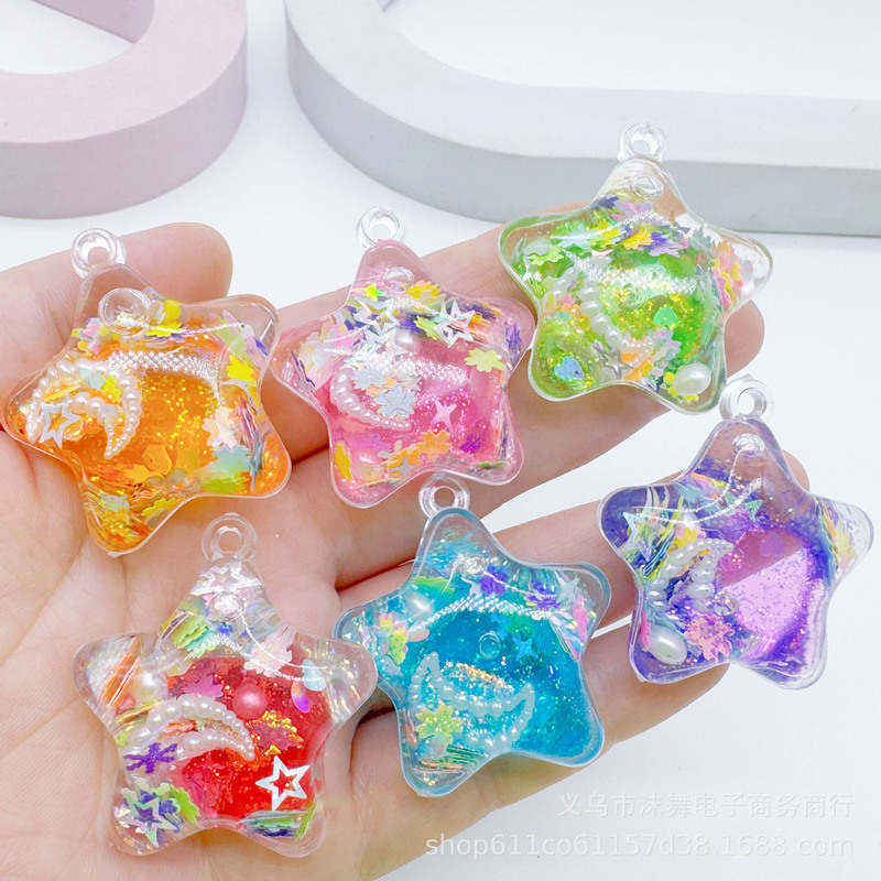 New Style Oil-Filled Liquid Sand Star Keychain Accessory, Cute Five-Pointed Star Liquid Sand Bottle Pendant, Cartoon Hanging Ornament Gift