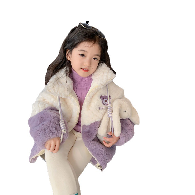 Picture Little Elephant Girls' plush jacket Children's winter warm plush jacket Foreign baby thick cotton coat