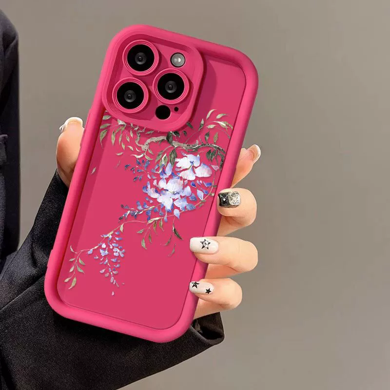Apple, фиолетовый совместимый кейс для телефона, матовый iPhone 13, цветочный, iphone, 15