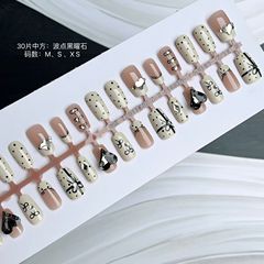 30片手工穿戴甲波點黑曜石可拆卸成品美甲貼片穿戴甲手工