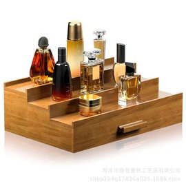 亚马逊木质香水架阶梯式展示架带抽屉隐形收纳陈列展示架