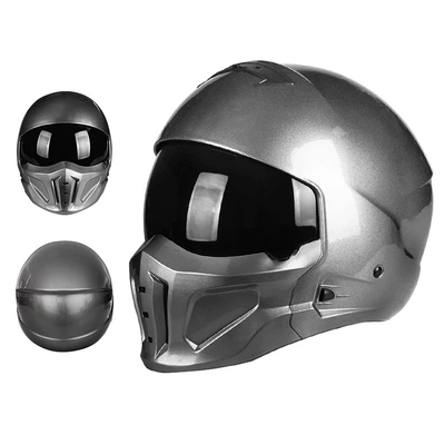 Motosiklet kaskı (dəbilqə) | Men and Women, Summer All-Season - 856-metallic-gray-second-generation-black-lenses-m55-56