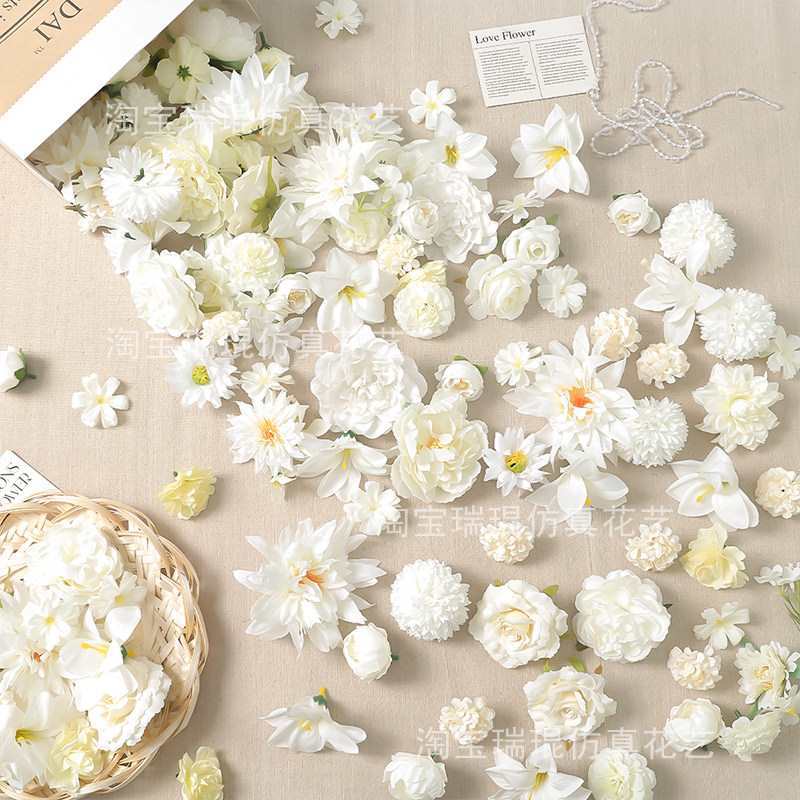 白色系系混搭仿真花朵假花绢花diy手作簪花头饰学士帽花环材料包