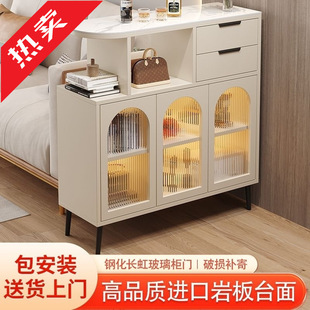 Cream Bar Home Living Room Solid Wood Partition Small Apartment Wine Cabinet Dining Side Integrated Cabinet Island Modern Simple Side Cabinet