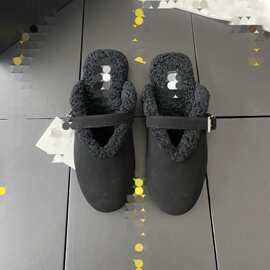 Al女士甜酷真皮毛毛玛丽珍休闲芭蕾舞鞋半拖奶奶鞋women flats