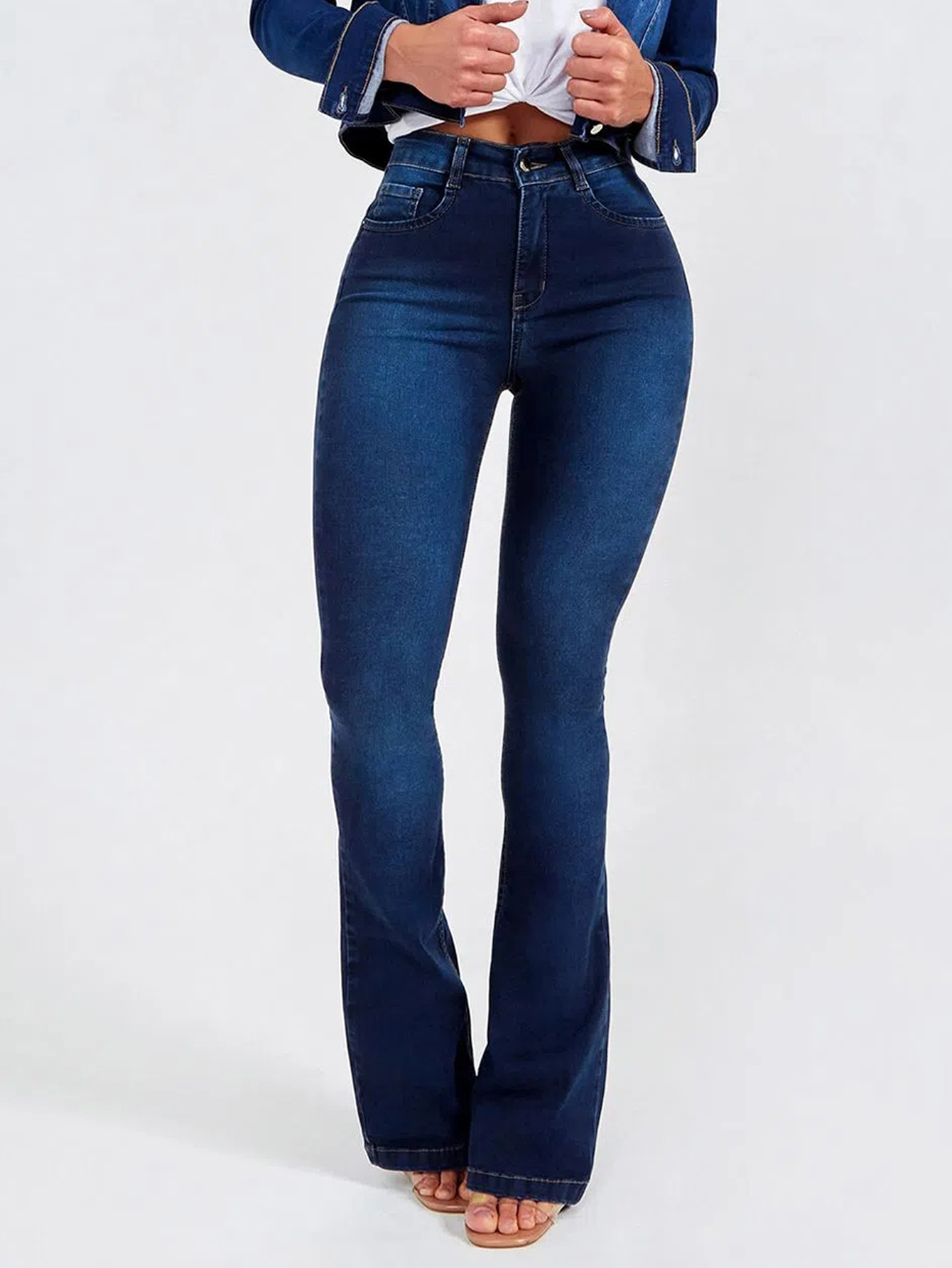 Fashion Solid Color Cotton Full Length Jeans
