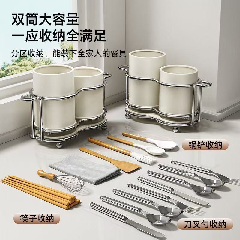 キッチン箸収納ラック家庭用箸ケージカウンタートップ排水多機能ナイフスプーン食器排水収納チューブ|undefined