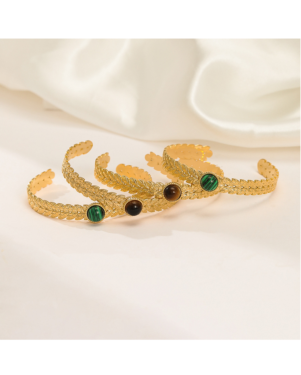 Fashion Grain Stainless Steel Plating Inlay Natural Stone Bangle 1 Piece