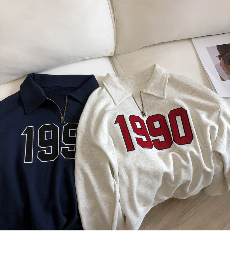 Women's American Style Retro Lapel Half Zip Sweatshirt Image 5