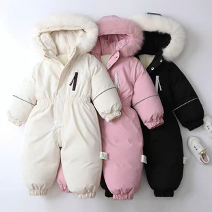 Warm and Thickeneded Baby Boy Ski Clothing Jumpsuit Baby Girl Crawling Clothing 2025 Winter New Children's Clothing Jumpsuit
