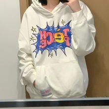 BF风秋冬学生带帽上衣服帽衫英伦文艺复古连帽卫衣女装印花潮宽松