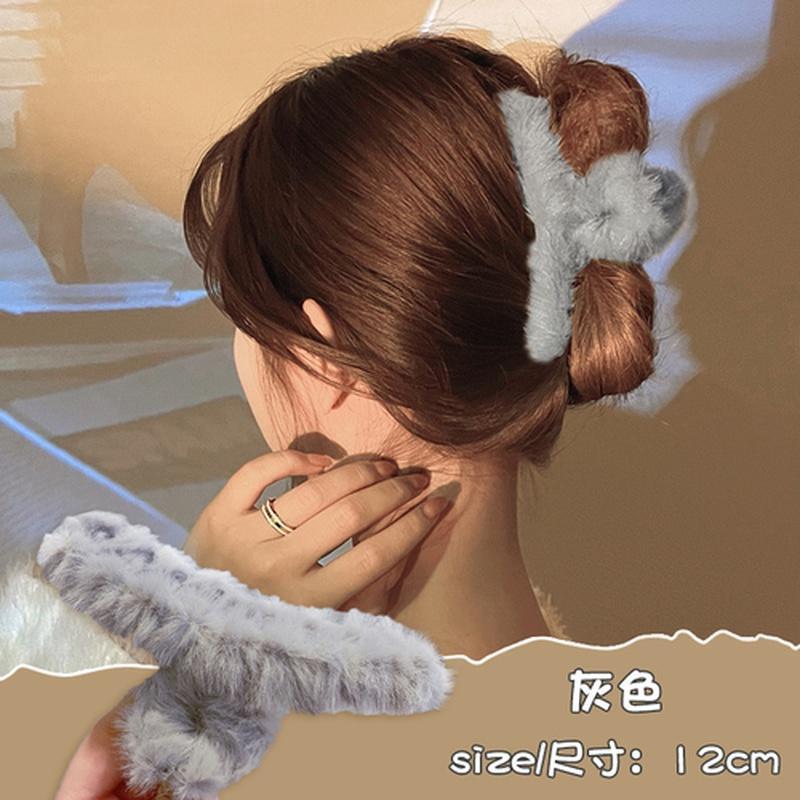 可爱毛绒小熊发量多抓夹女韩版百搭大号鲨鱼夹后脑勺盘发发夹头饰|undefined