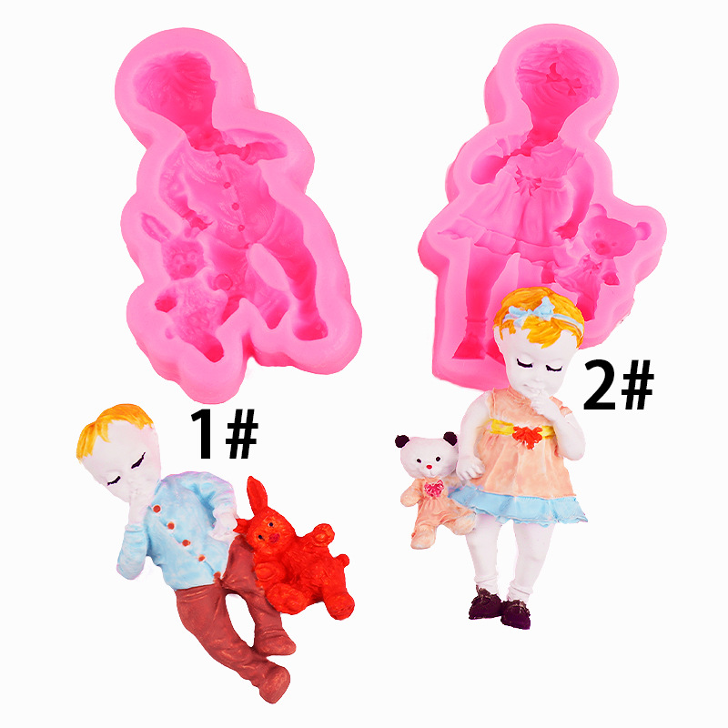 Molde de pastel niña niño niña DIY fondant cake yeso epoxi decoración jabón hecho a mano jabón molde de silicona