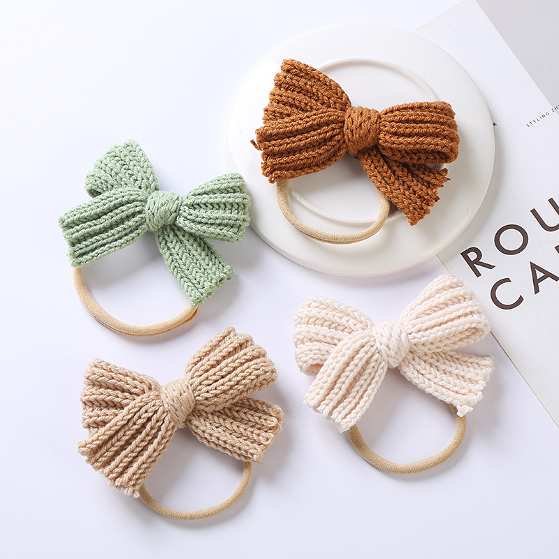 7-color Autumn And Winter New Baby Wool Bow Nylon Headband display picture 2