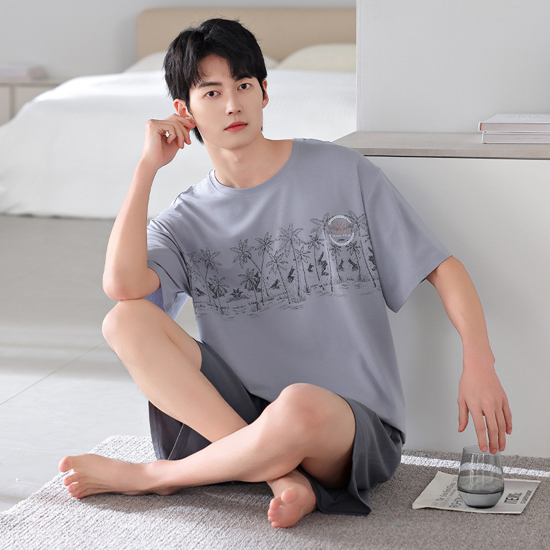 새로운 모달 쿨 파자마 남자 여름 반팔 반바지 간단한 캐주얼 세트 플러스 사이즈 풀오버 홈 옷
