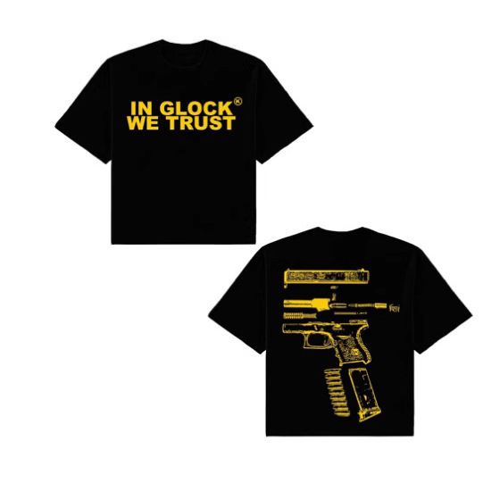 Cross Border t Shirt Mens Harajuku Hip Hop in Glock We Trust Graphi