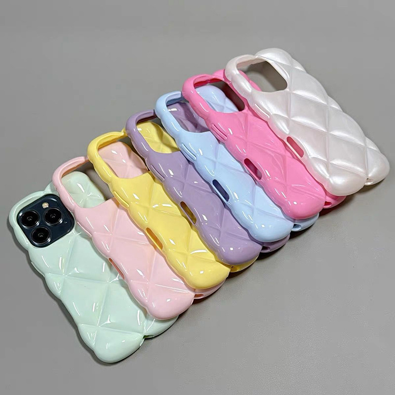 New Macaron Quilted Suitable for Iphone17Promax Mobile Phone Case Apple 16 All-Inclusive 15 Anti-Fall 14 Pure Color