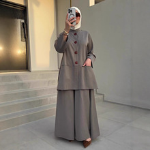 欧美亚马逊跨境外贸2025秋季新款半高领单排扣长袖阔腿裤休闲套装