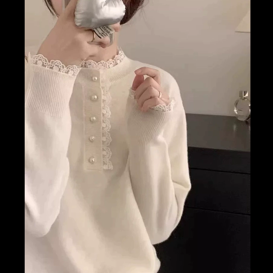 Xiao Xiangfeng кружевной свитер чистый цвет свободный свитер с длинными рукавами с толстым верхом