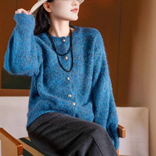 秋冬萣染双纱花杂~含羊毛/萣制金扣/减龄单排扣百搭气质毛衣开衫