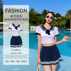 Two-piece split swimsuit for women, sporty style, sheer and alluring, Instagram-worthy, fashionably slimming, beach vacation swimwear wholesale.