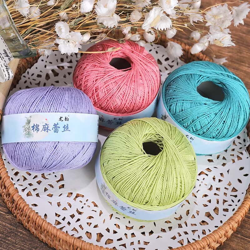 Hand-Woven Crochet Yarn for Summer Shawls, Bags, Hats, No. 6 Cotton Linen Lace Yarn, Wholesale Fine Crochet Yarn