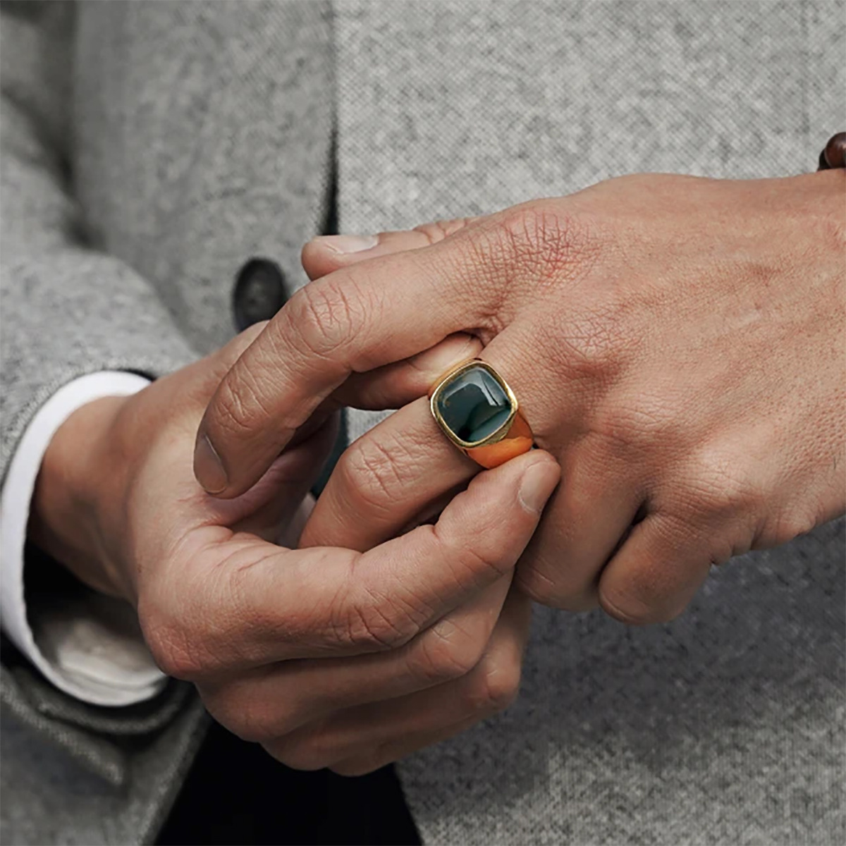 15g Weight Natural Stone, Gem Inlay Material Rings Classification 11, 12, 8 Ring Size 1 Piece Quantity Holiday, Daily Occasion Titanium Steel Material Square Pattern Men's Gender Inlay Design Casual, Retro Style Casual Retro Square Titanium Steel Inlay Natural Stone Gem Men's Rings 9