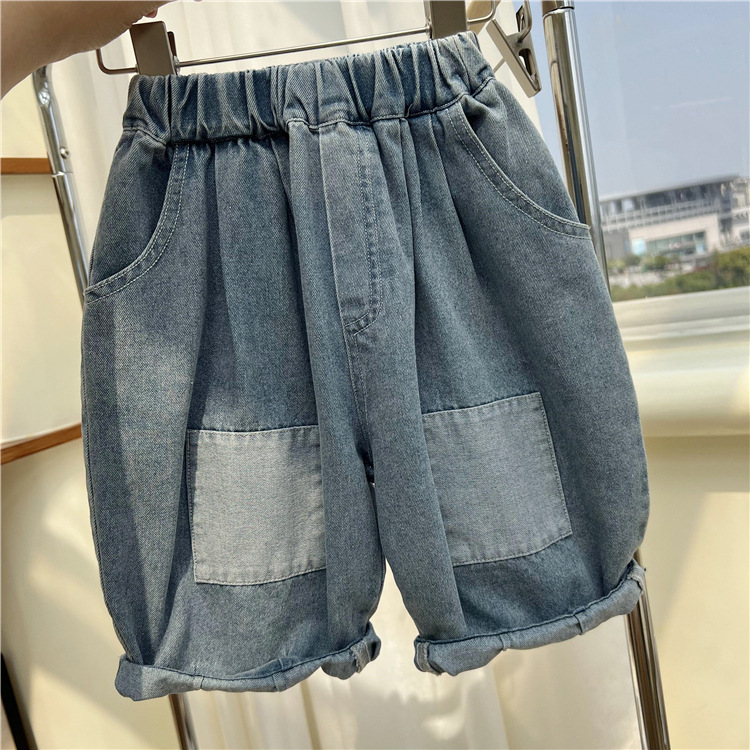 2024 Summer Korean Children's Thin Patch Capris Boys' Loose Wide Edition Denim Radish Pants Trend_voghion.com
