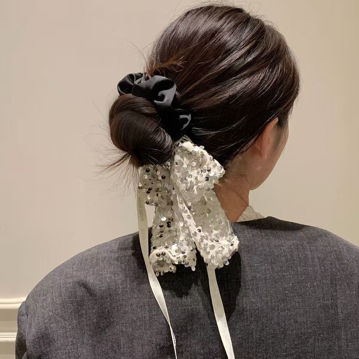 5738 뮤 시리즈 글리터 헤어 스크런치 - 블랙