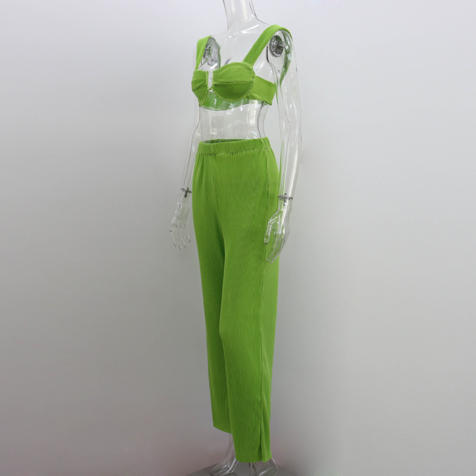 Traje de dos piezas para mujer, primavera y verano, con tirantes finos, espalda descubierta, informal, con pantalones rectos