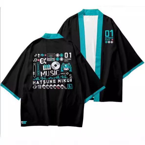Hatsune Miku Kimono Cape 3D Print Three-Quarter Sleeve Cardigan Casual Top Anime Shorts Bathrobe Wholesale