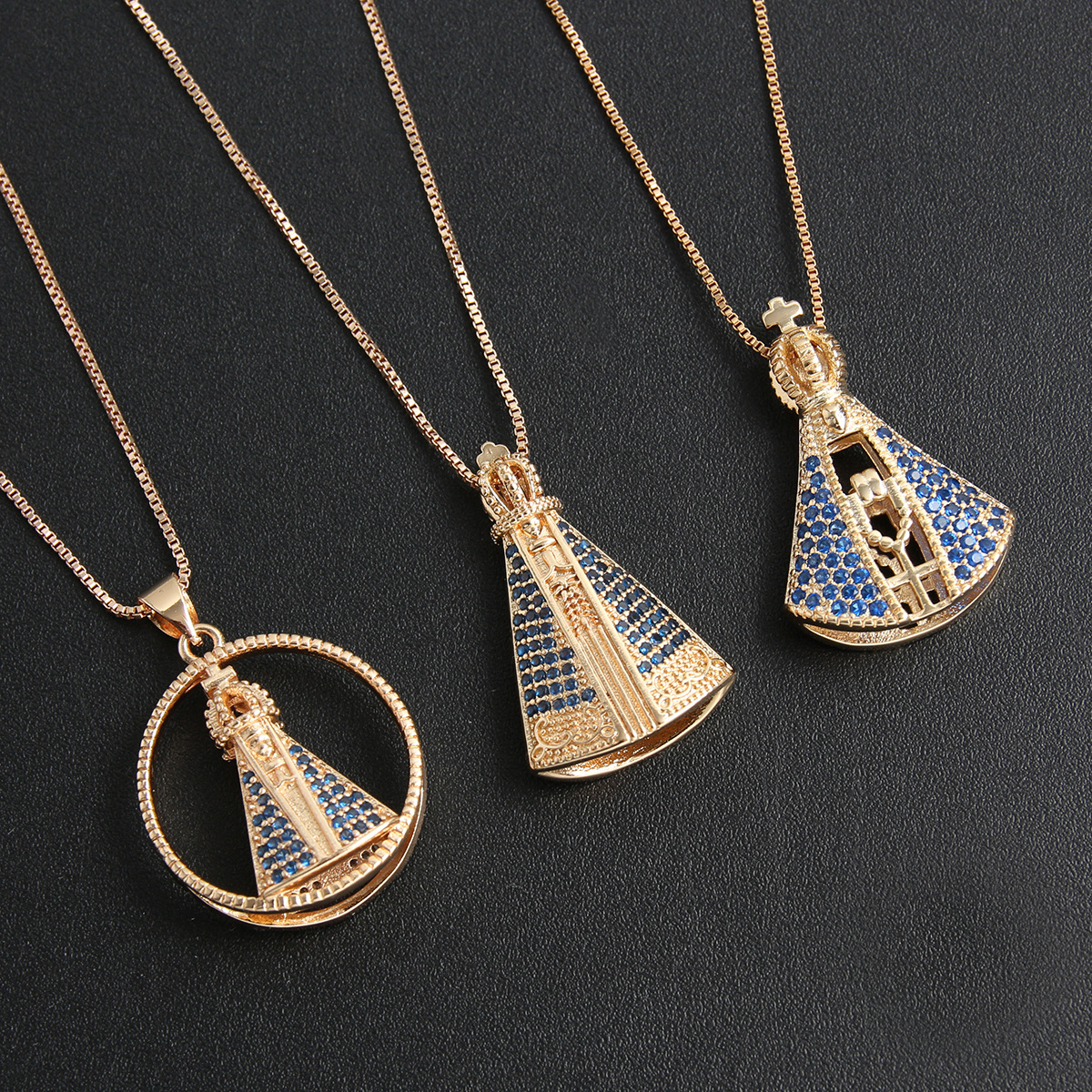 Collar religioso transfronterizo europeo y americano Chapado en cobre oro real hombres y mujeres personaje retro Virgen micro incrustaciones COLLAR COLGANTE de circón