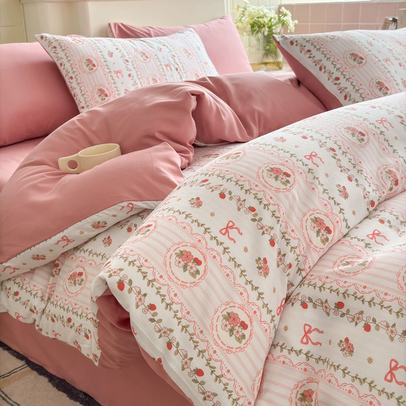 Duvet cover set double-layer, student bedding 3/4-piece — floral designs, multiple sizes