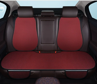 seasons universal Ice Silk three-piece set — Seat cushion, seat cover - qt-ice-silk-raffia-red-rear-with-hook-backrest-cushion-2-sheets