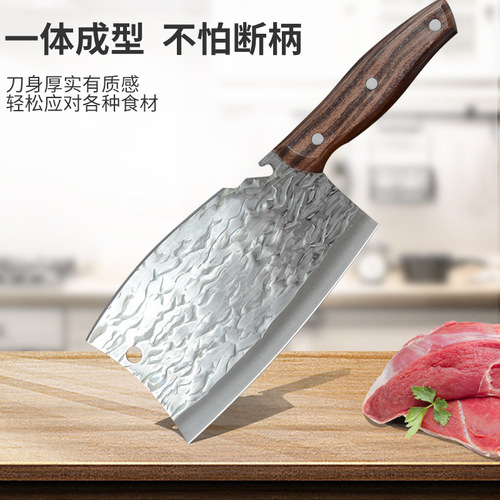Live broadcast best-selling stainless steel hammered texture forging kitchen cutting and meat chopping bone cleaver double-edged chopping two-in-one bottle opener