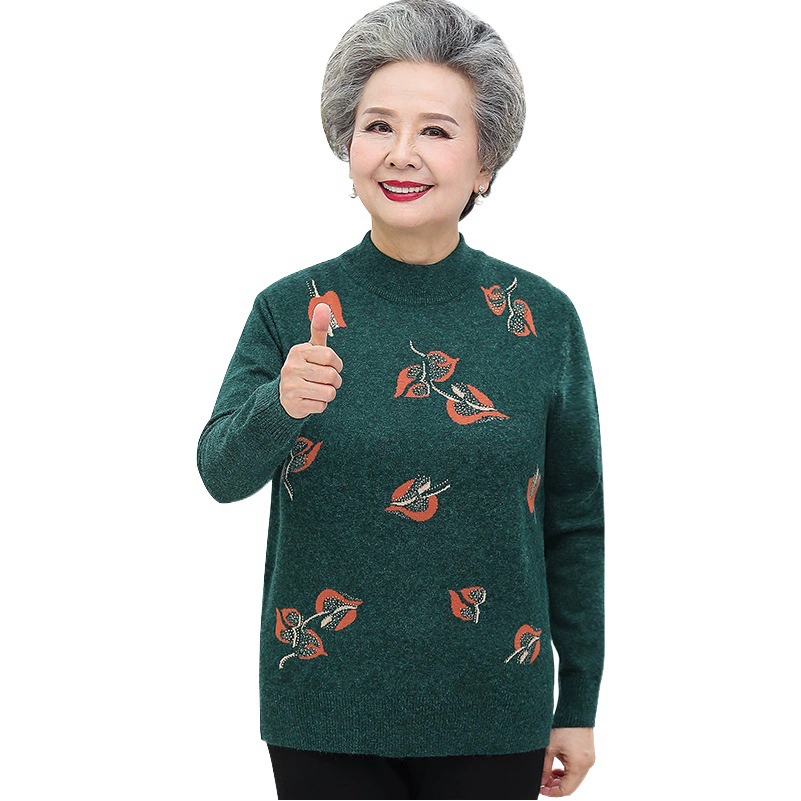 Осенне-зимний Свободный пуловер с высоким воротом для среднего и пожилого возраста, свитер больших размеров для мамы, новая нижняя рубашка, свитер для бабушки
