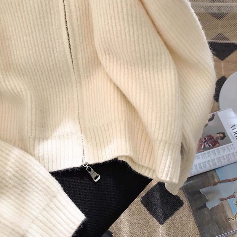 가을과 겨울 옷깃 더블 지퍼 니트 카디건 여성용 게으른 스타일 외부 스웨터 코트 겨울 높은 목 두꺼운 탑
