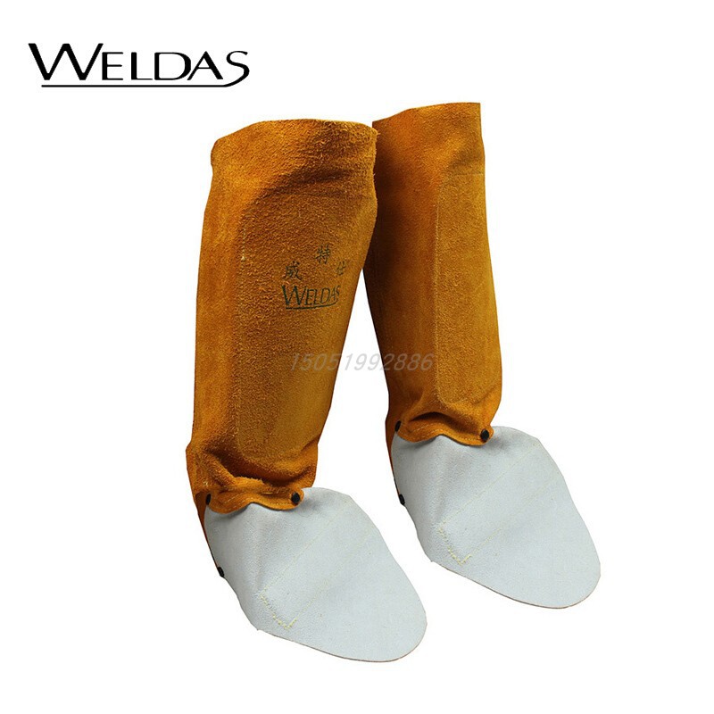 威特仕44-2112金黄色纯牛皮高筒脚盖30cm长防金属飞溅电焊脚盖