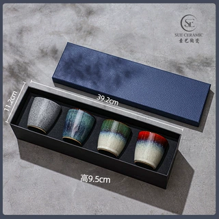 跨境日式陶瓷杯窑变彩釉素形杯礼盒装复古高级轻奢商用杯子伴手礼