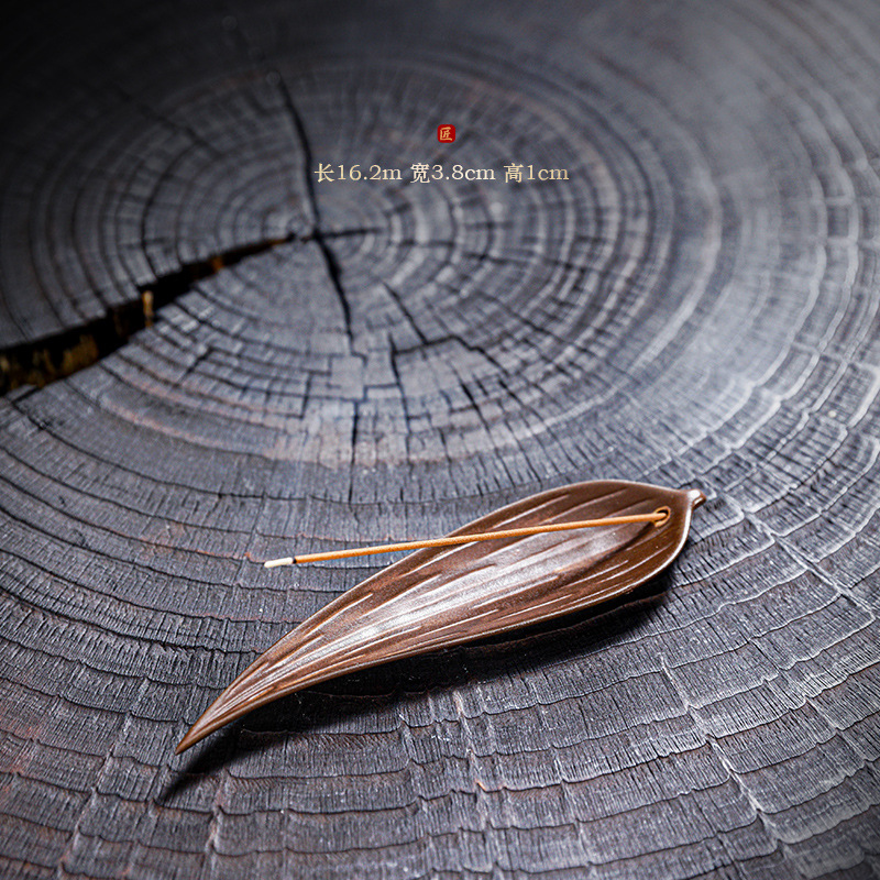 一叶轻舟小香插 陶瓷线香香插 红陶复古风卧香座 一片竹叶香托